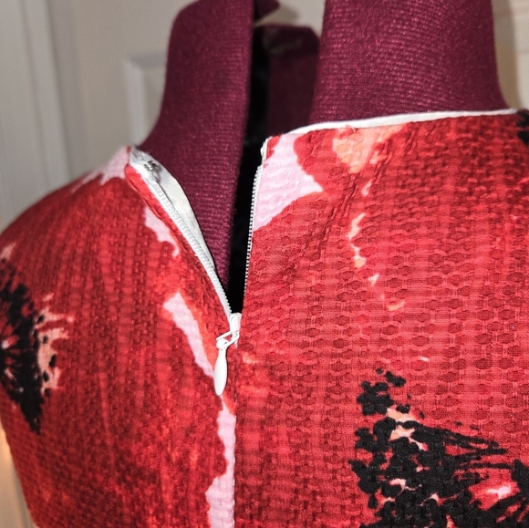 Ann Taylor 4P Red Poppies Print Cotton Midi Dress - Picture 4 of 13